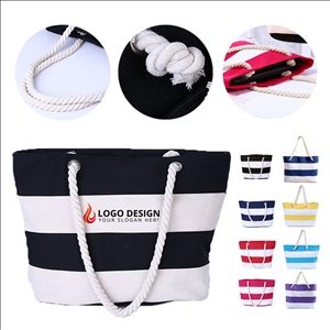 Striped Canvas Tote Bag with Rope Handles